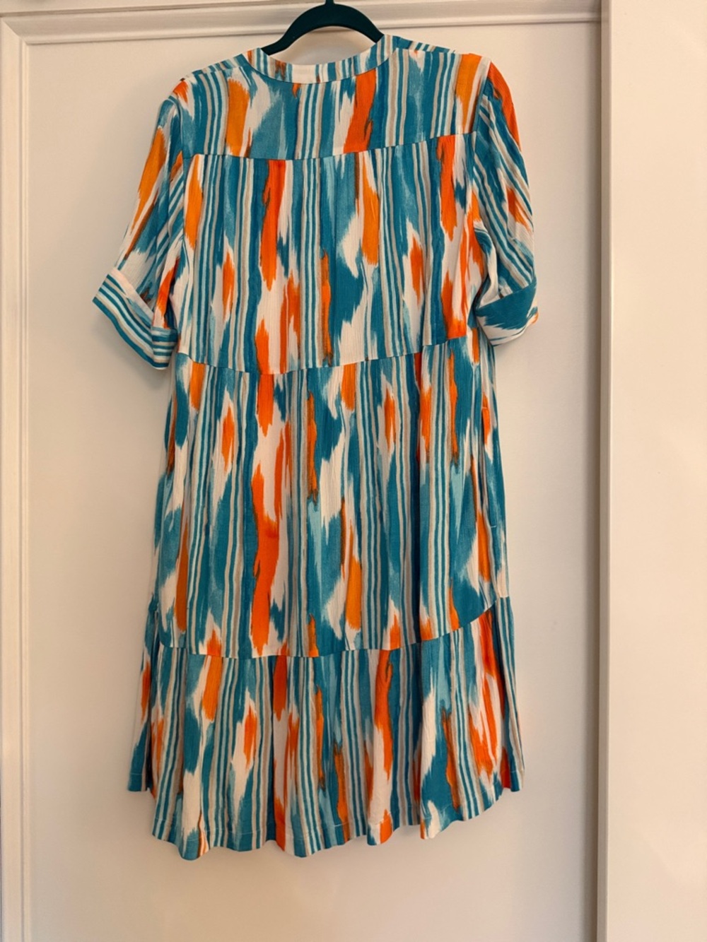 Chico’s Casual Teal & Orange Printed Tiered Babydoll Dress - Picture 6 of 8